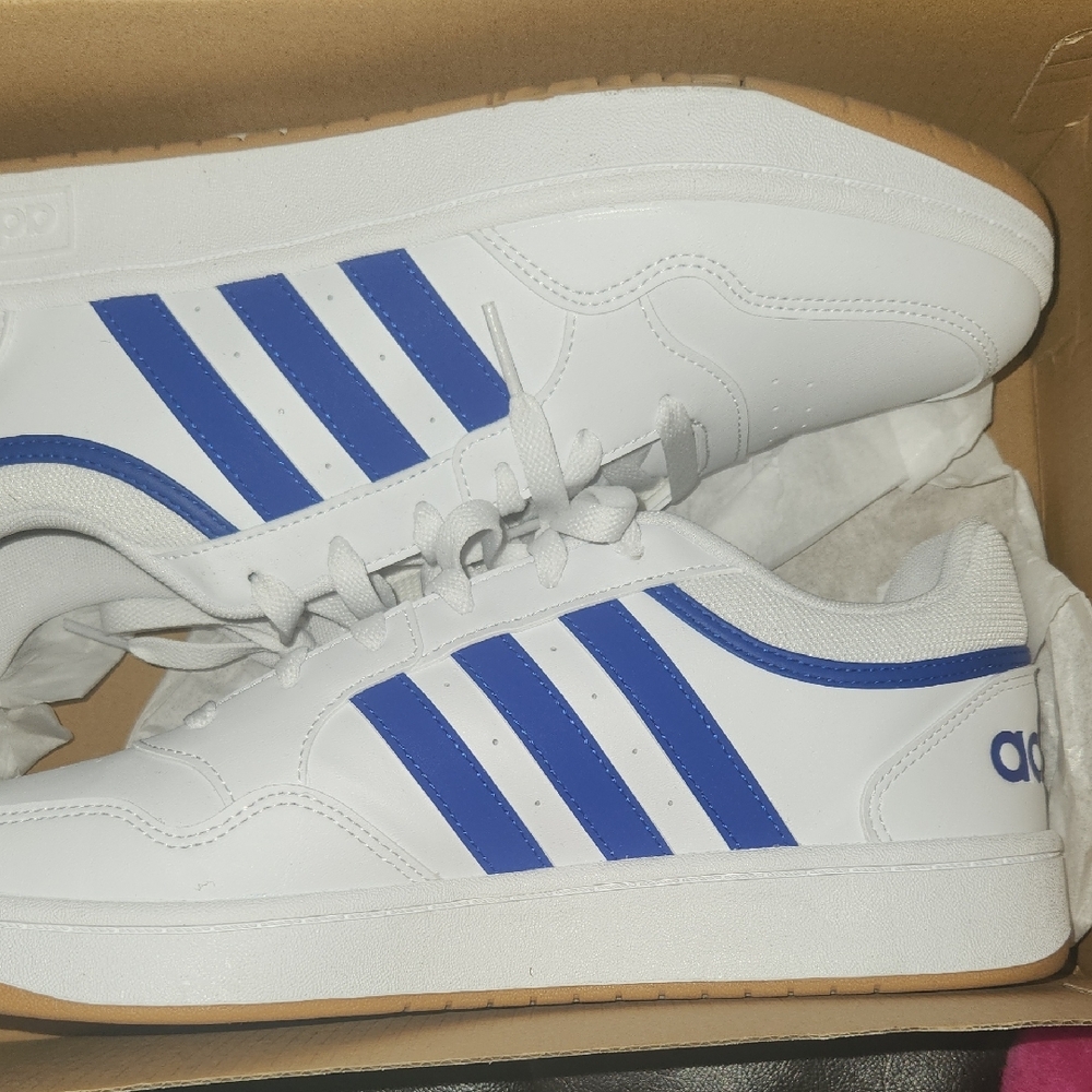 Adidas Hoops 3.0 Men's Shoes - White and Blue - Picture 3 of 6